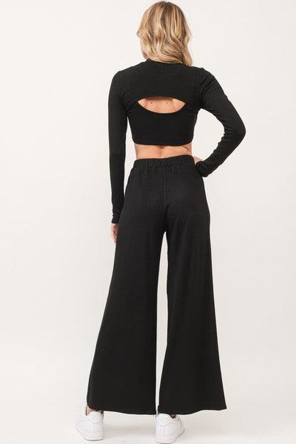 Long Sleeve Bolero Top And Wide Leg Pants Set