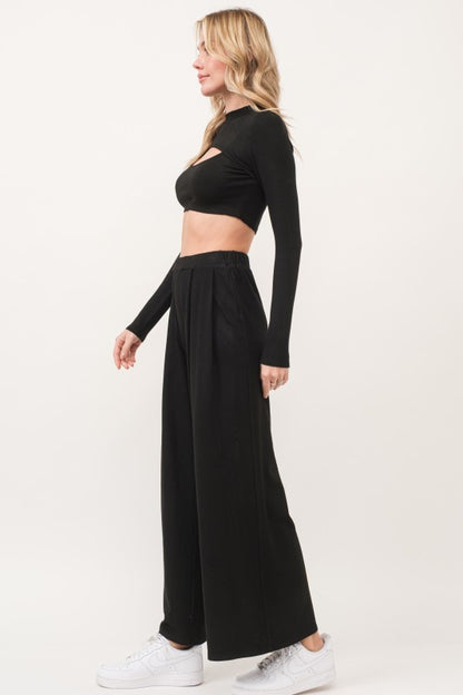 Long Sleeve Bolero Top And Wide Leg Pants Set
