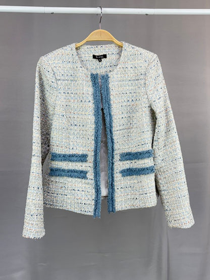 Trim Detail Open Front Tweed Jacket