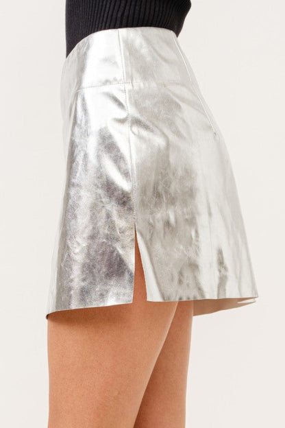 Silver Faux Leather Mini Skirts