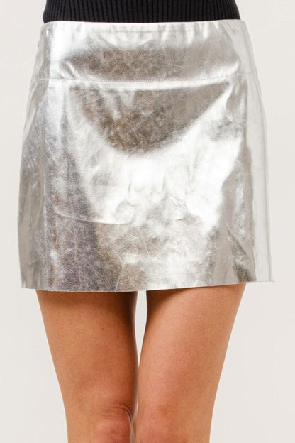 Silver Faux Leather Mini Skirts