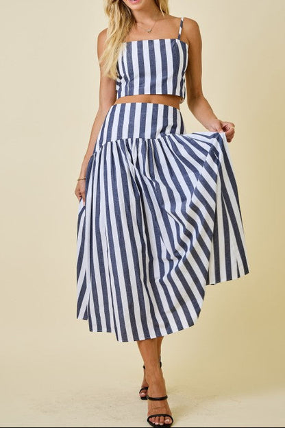 Stripe Crop Top and Flared Maxi Skirt Set