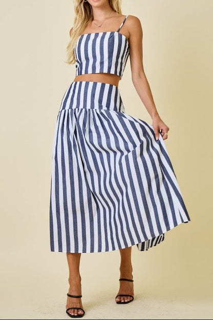 Stripe Crop Top and Flared Maxi Skirt Set