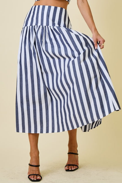 Stripe Crop Top and Flared Maxi Skirt Set