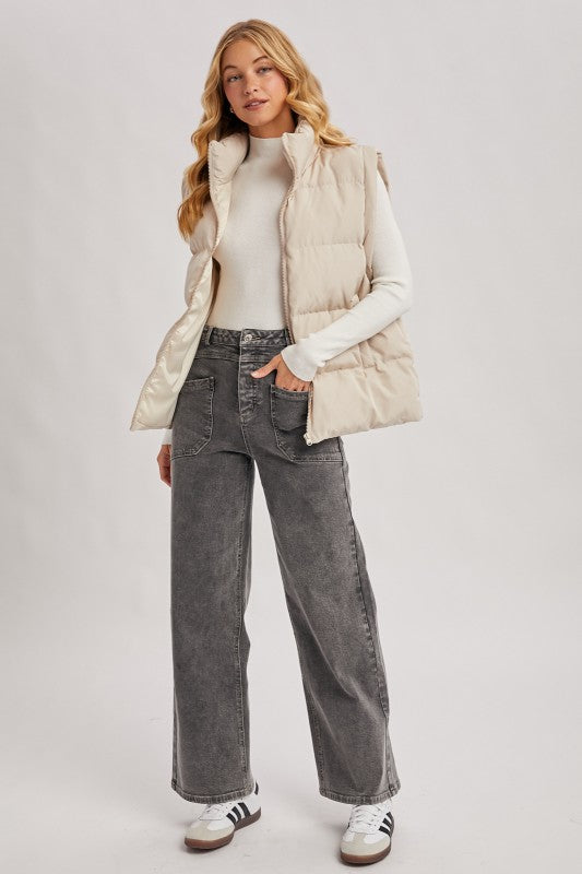 Denim High-rise Seamed Pockets Straight Leg Jeans