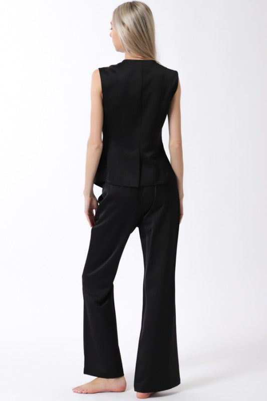 Sleeveless Button Down Vest Top & Long Pants Set