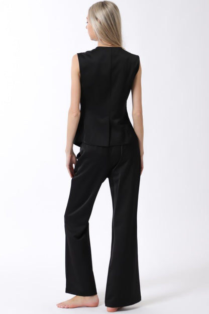 Sleeveless Button Down Vest Top & Long Pants Set