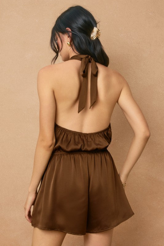 Dull Satin Halter Neck Romper