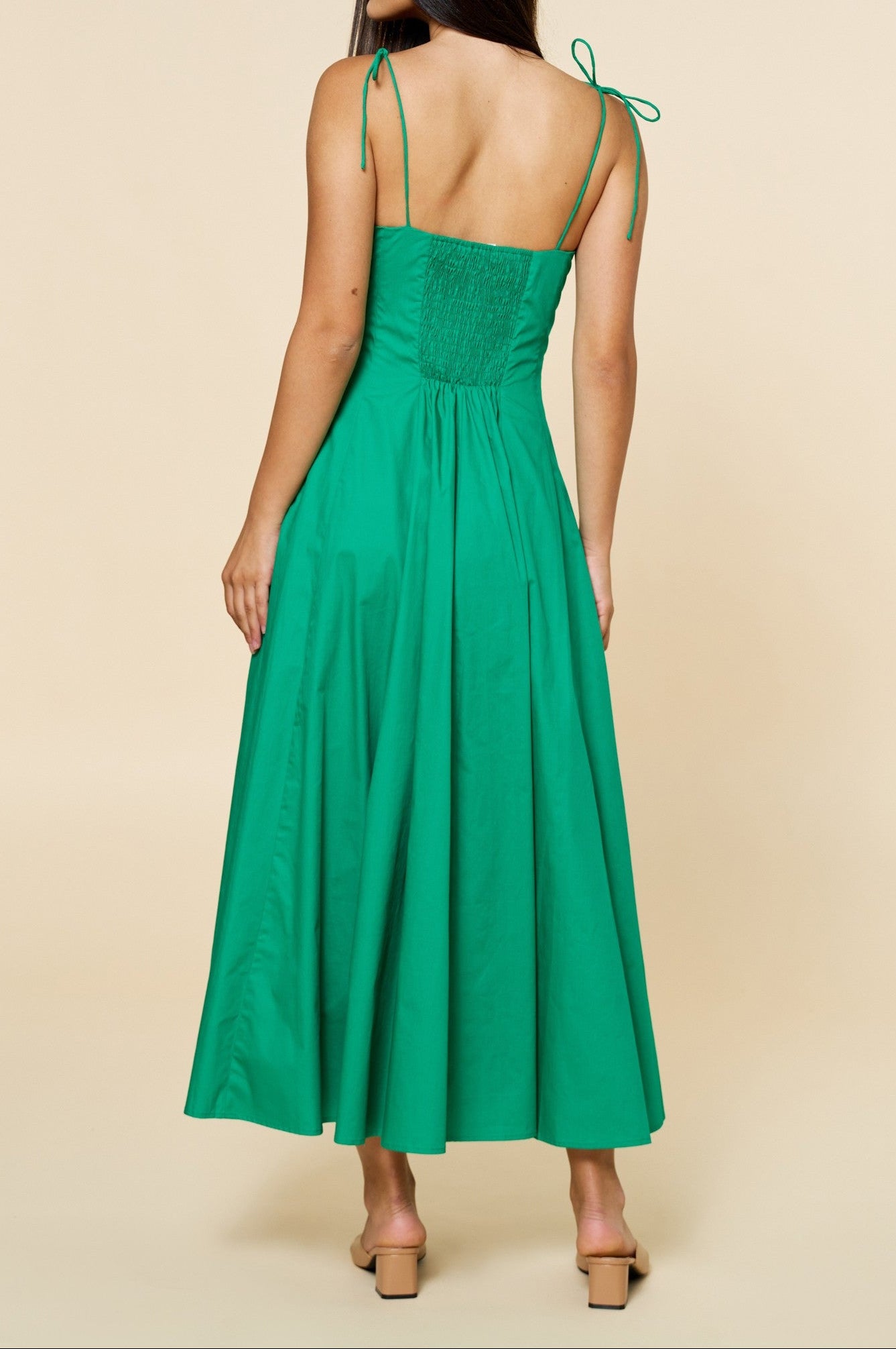 Fit & Flare Shoulder Tie Straps Maxi Dress