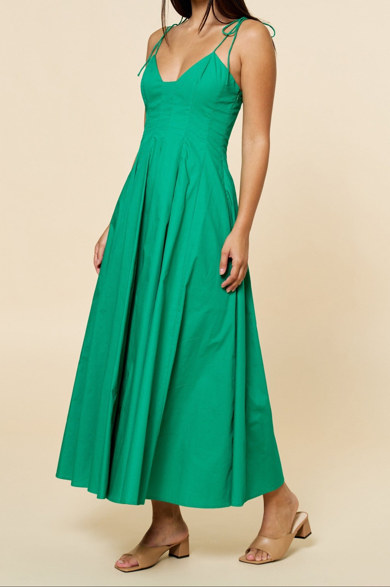 Fit & Flare Shoulder Tie Straps Maxi Dress