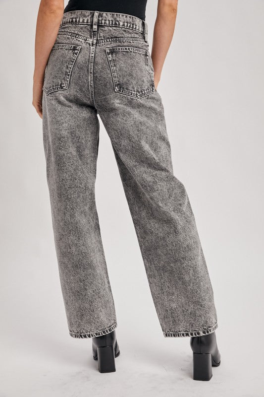 Denim High Rise Crossover Button Wide Leg Jeans