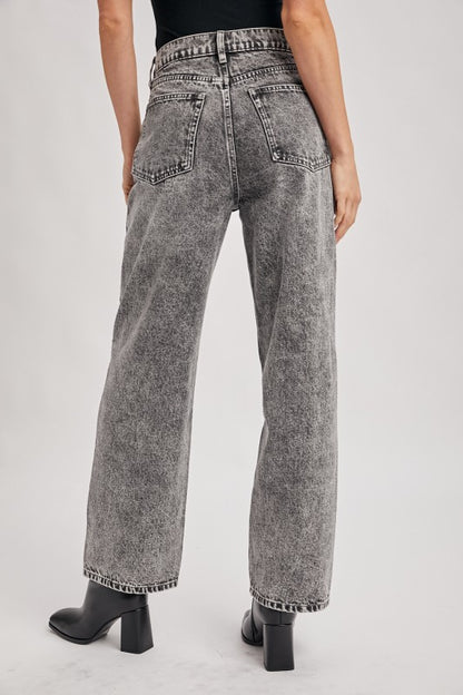 Denim High Rise Crossover Button Wide Leg Jeans