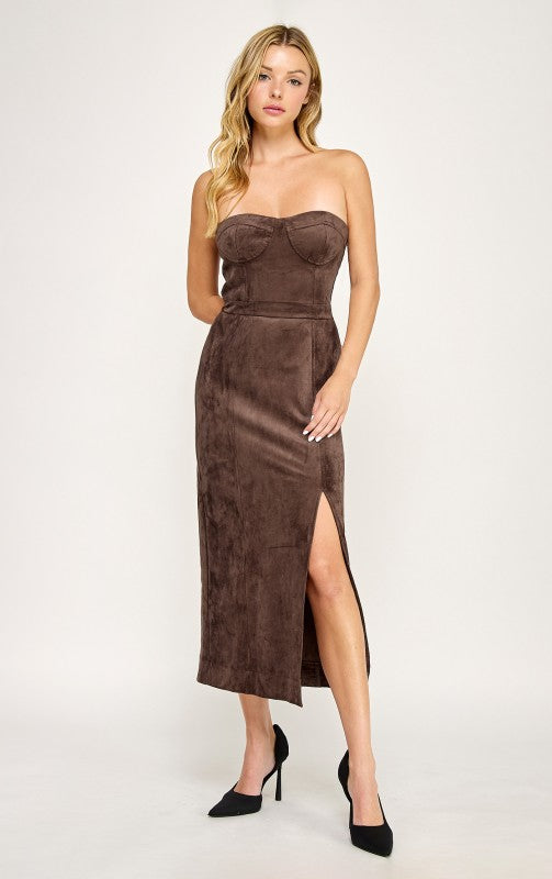 Suede Tube Top Midi Dress