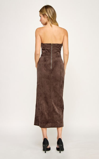 Suede Tube Top Midi Dress