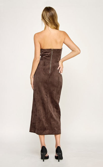 Suede Tube Top Midi Dress