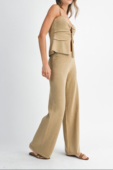 Front Cut Out Knit Top And Long Pants Set