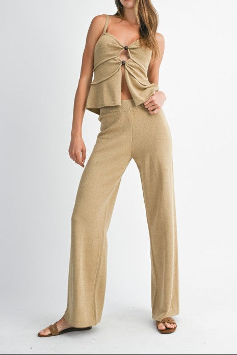 Front Cut Out Knit Top And Long Pants Set