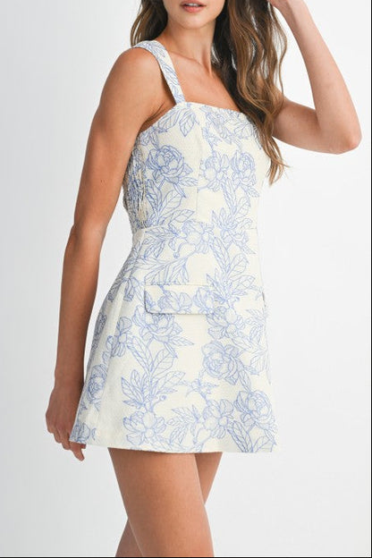 Jacquard Floral Print Dress With Shorts Inside