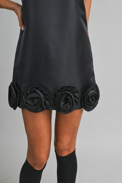 Ribbon Soulder Strap Mini Dress With Rosette Hem