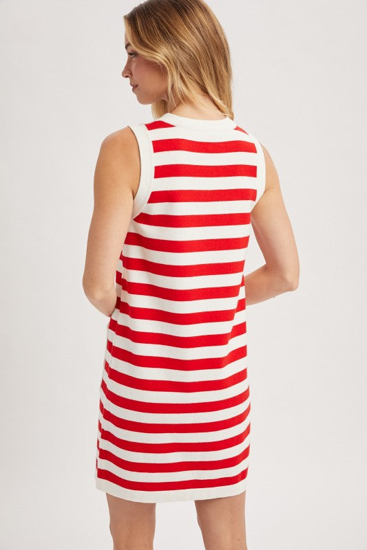 Striped Mini Sweater Dress Red