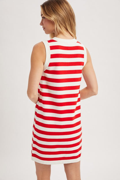 Striped Mini Sweater Dress Red