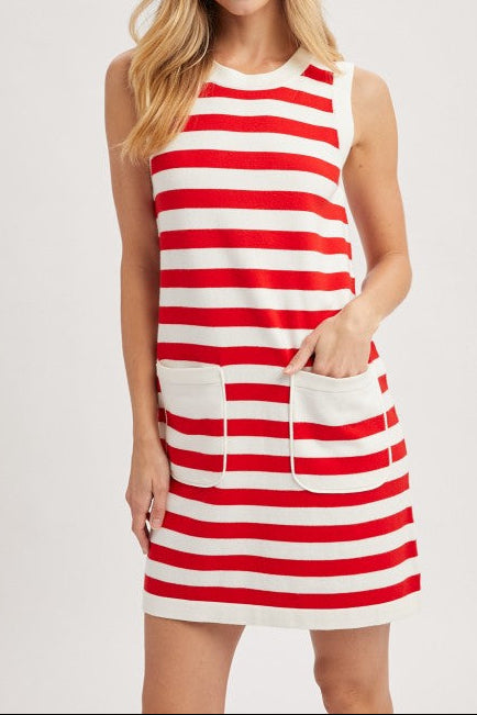 Striped Mini Sweater Dress Red