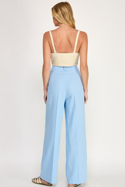 Solid Linen Blue Long Pants
