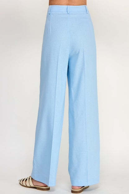 Solid Linen Blue Long Pants