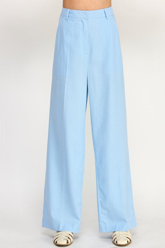 Solid Linen Blue Long Pants