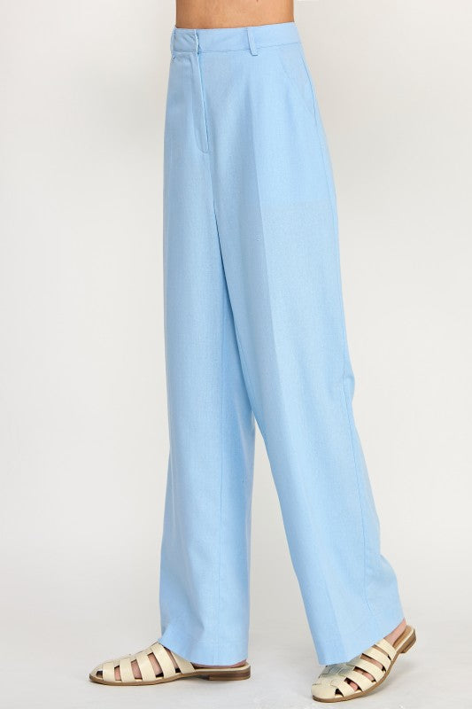 Solid Linen Blue Long Pants