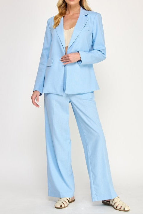 Solid Linen Blue Long Pants