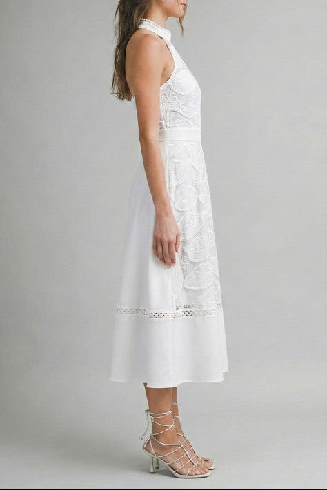 High Neck Lace Midi Dress