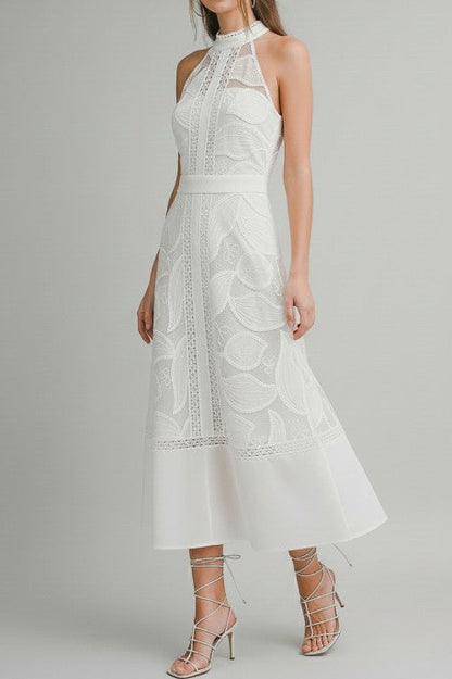 High Neck Lace Midi Dress