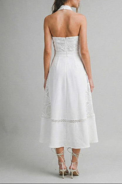 High Neck Lace Midi Dress
