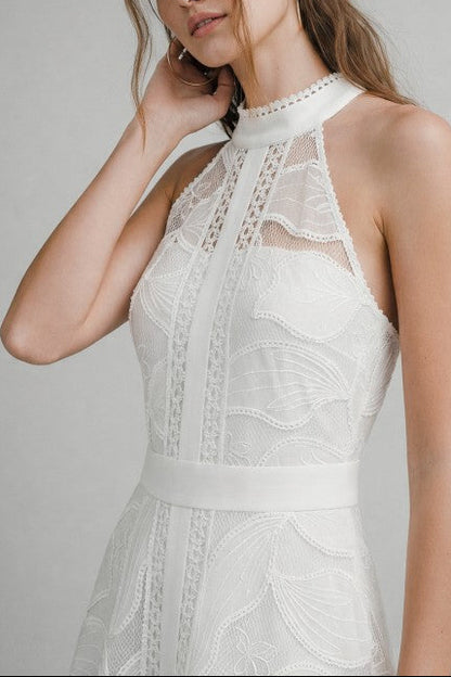 High Neck Lace Midi Dress