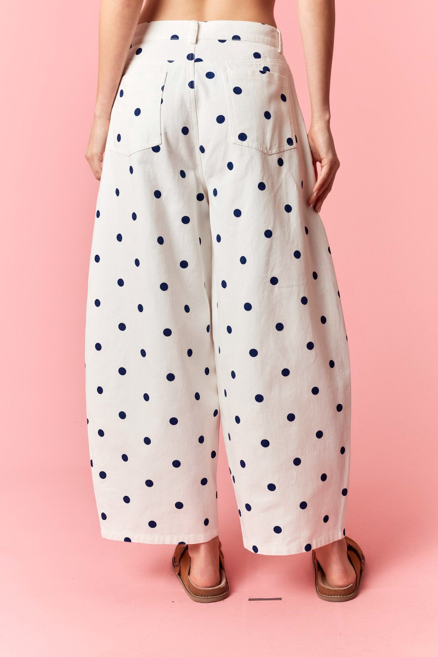 Polka Dot Printed Wide Denim Pants