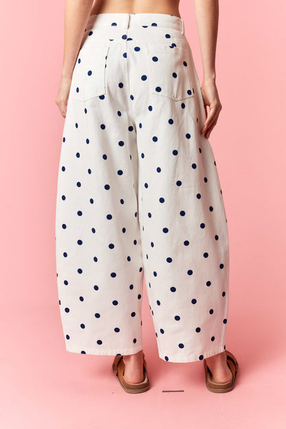 Polka Dot Printed Wide Denim Pants