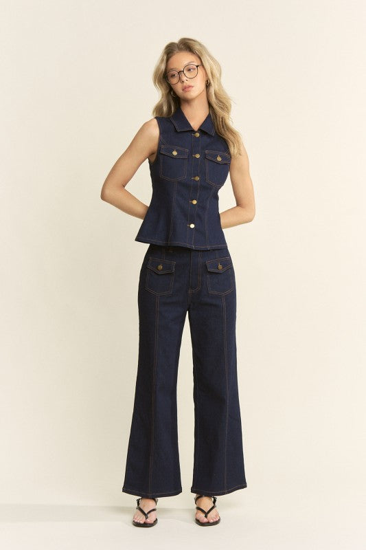 Button Down Pocket Detail Top & Pants Set