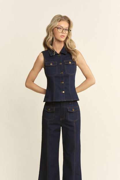 Button Down Pocket Detail Top & Pants Set