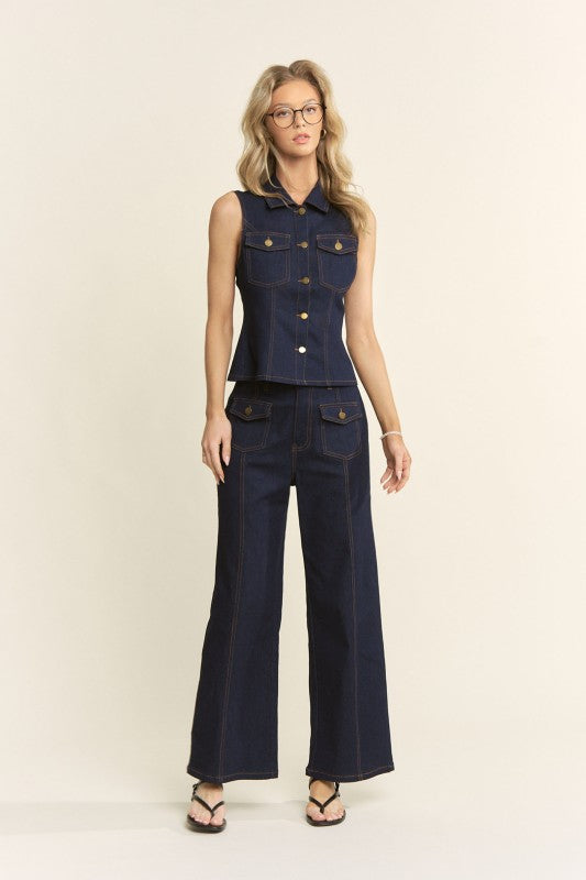 Button Down Pocket Detail Top & Pants Set