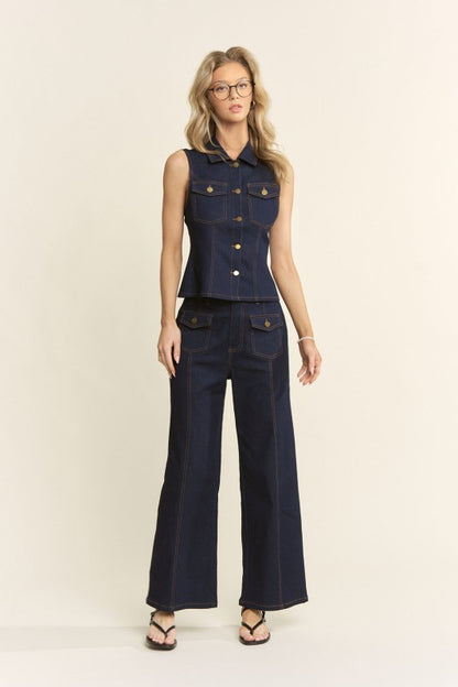 Button Down Pocket Detail Top & Pants Set