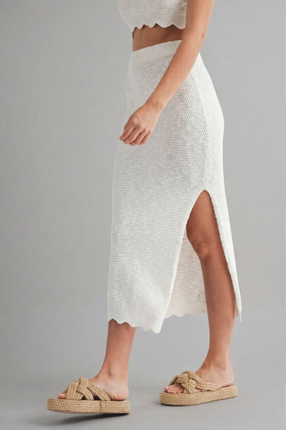 Scallop Hem Crop Knit Top And Midi Skirt Set