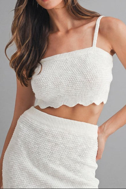 Scallop Hem Crop Knit Top And Midi Skirt Set