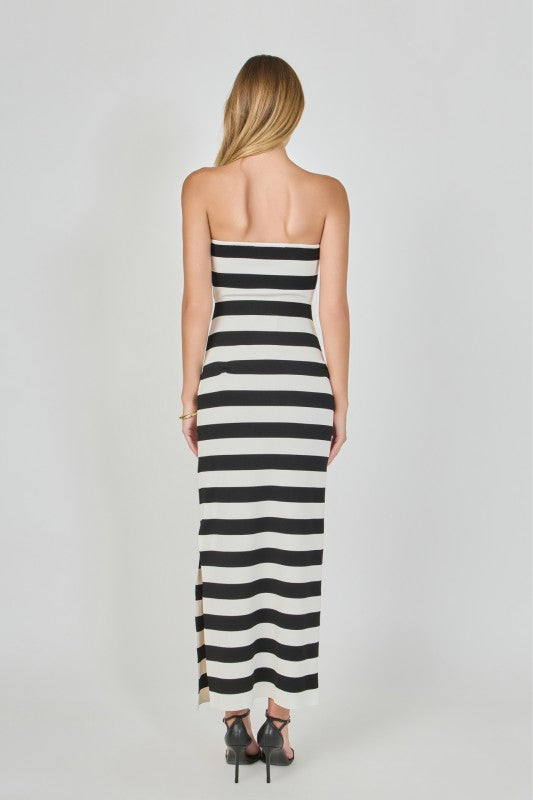 Striped Cutout Maxi Dress Black/White