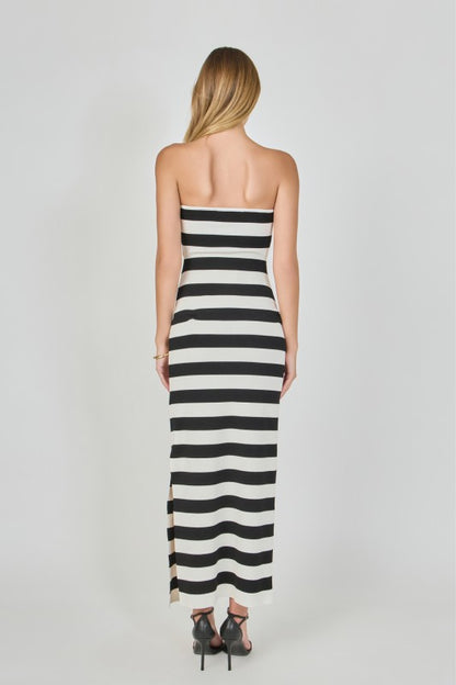 Striped Cutout Maxi Dress Black/White