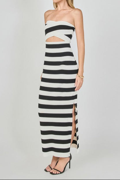 Striped Cutout Maxi Dress Black/White