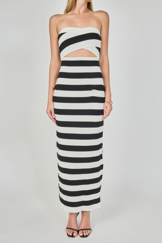 Striped Cutout Maxi Dress Black/White