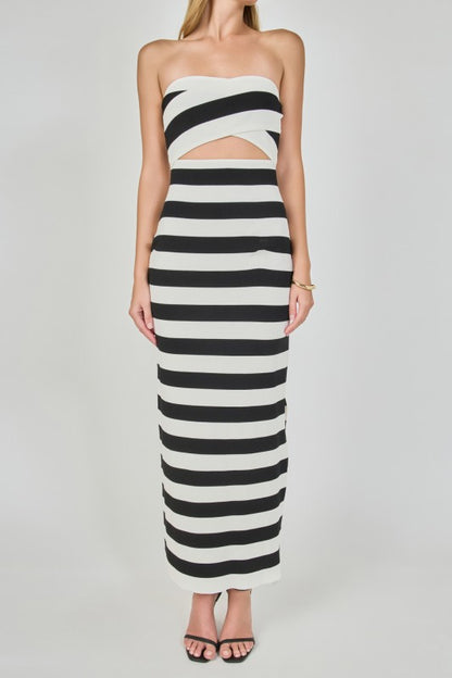 Striped Cutout Maxi Dress Black/White