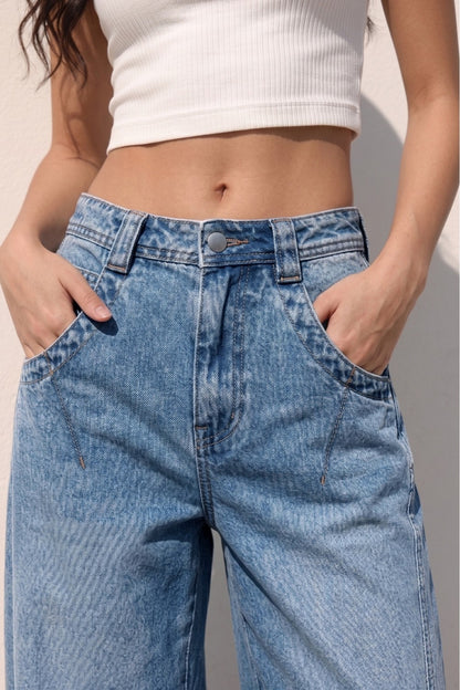 Washed Wide Curved Denim Jeans