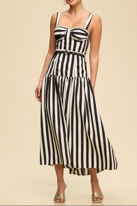 Striped Midi Belted Dress